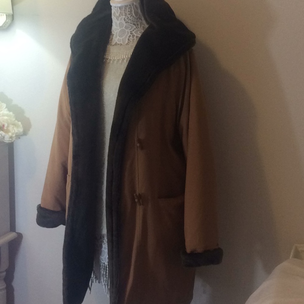 JACKET TAN/BROWN FAUX FUR TRIM